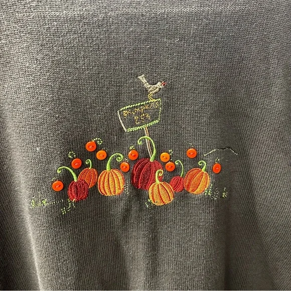 VNT C. J. Banks Autumn (Pumpkins, Leaves) Themed Brown Cardigan Sweater: 1X - Picture 5 of 7